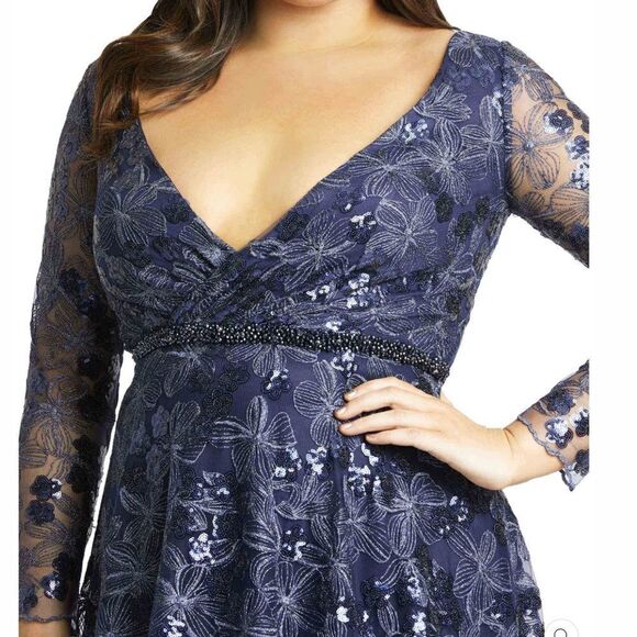 Mac Duggal 67438 Womens Plus EMBELLISHED ILLUSION LONG SLEEVE WRAP OVER A LINE - Picture 3 of 12